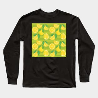 Pattern with lemons on green striped background Long Sleeve T-Shirt